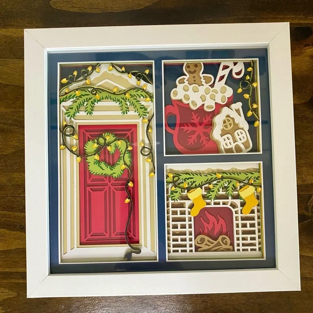 3D Christmas Door & Fireplace Shadowbox